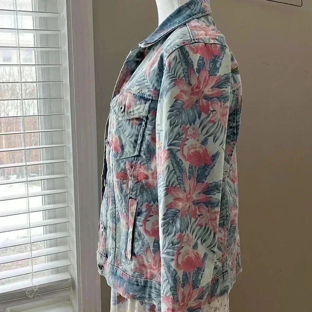 [S]Billy. T Tropical Floral  Embroidered Denim Jacket - Picture 7 of 16